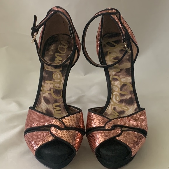 Sam Edelman PAISLEY Sequin Ankle Strap Platform - Rose Gold Pink Size 8 - Picture 2 of 11